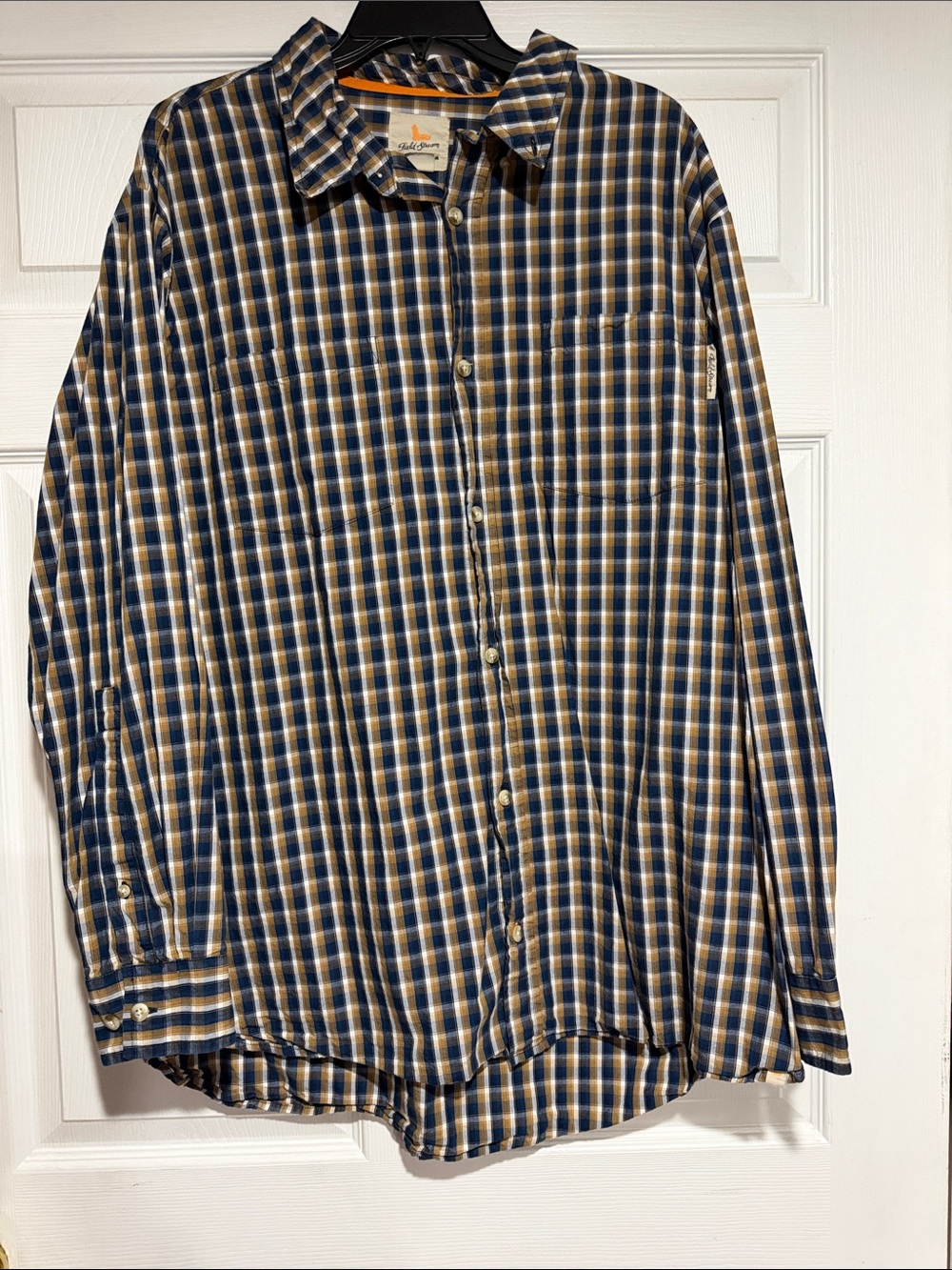 Field & Stream Navy and Tan Plaid Button-Down Shirt